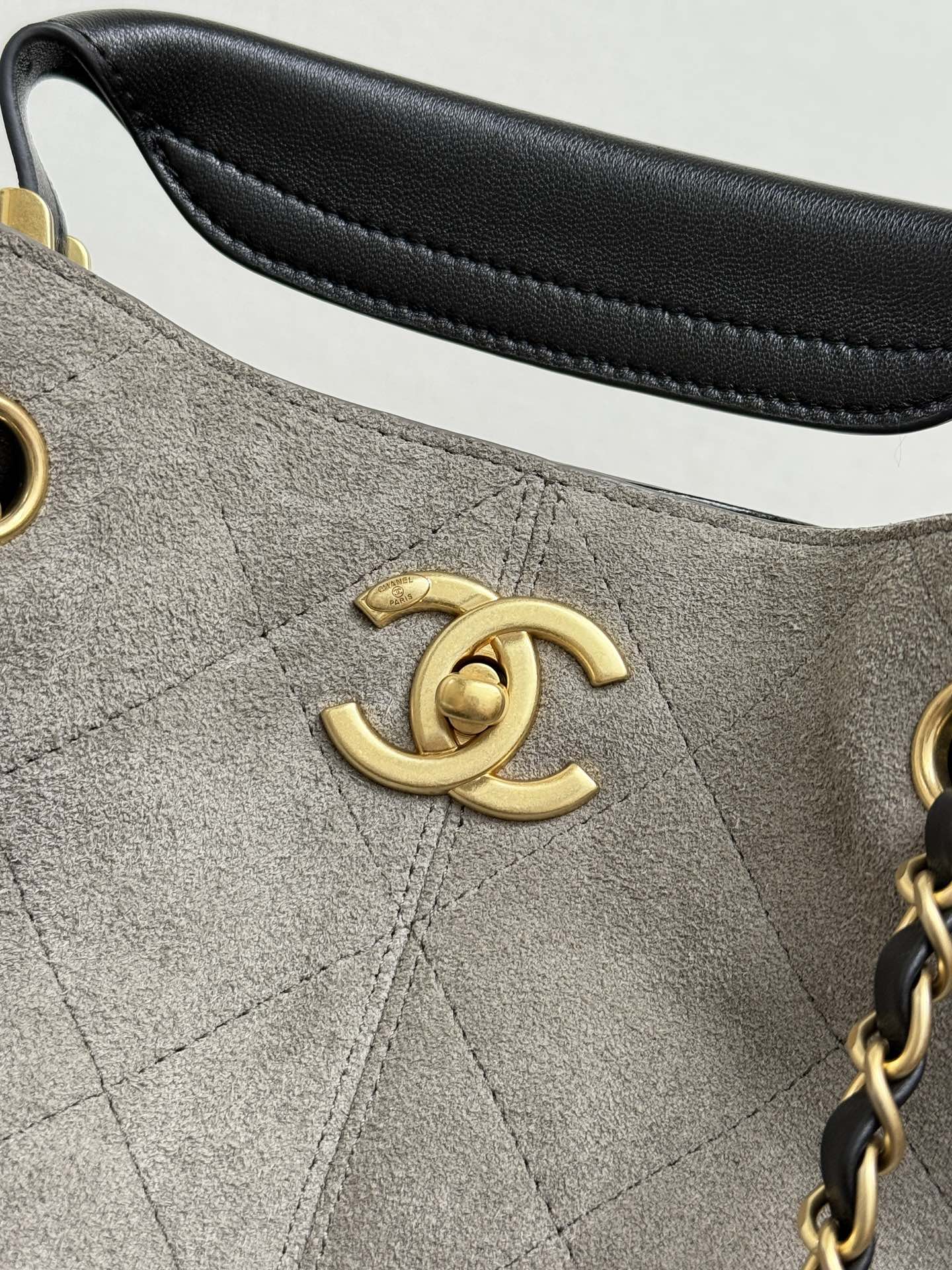 CC 25A Tote 28cm Grey Suede Black Calfskin