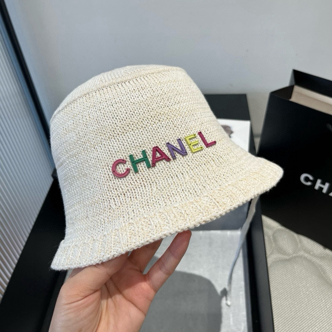 Chanel Knitted Bucket Hat White Wool 705664