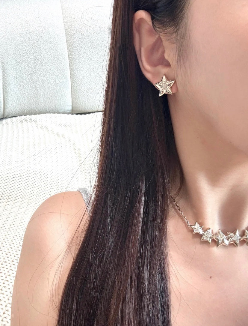 CC Light Gold Double C Star Earrings