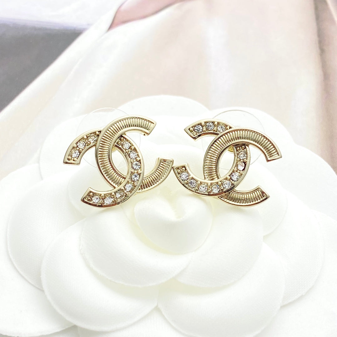 CC Semi-Diamond Double C Light Gold Earrings