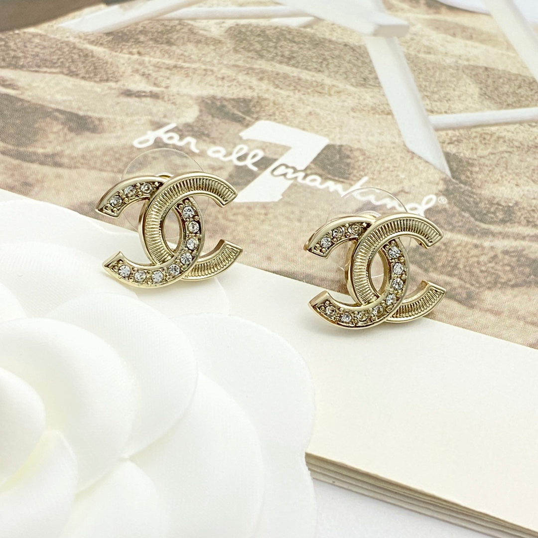 CC Semi-Diamond Double C Light Gold Earrings