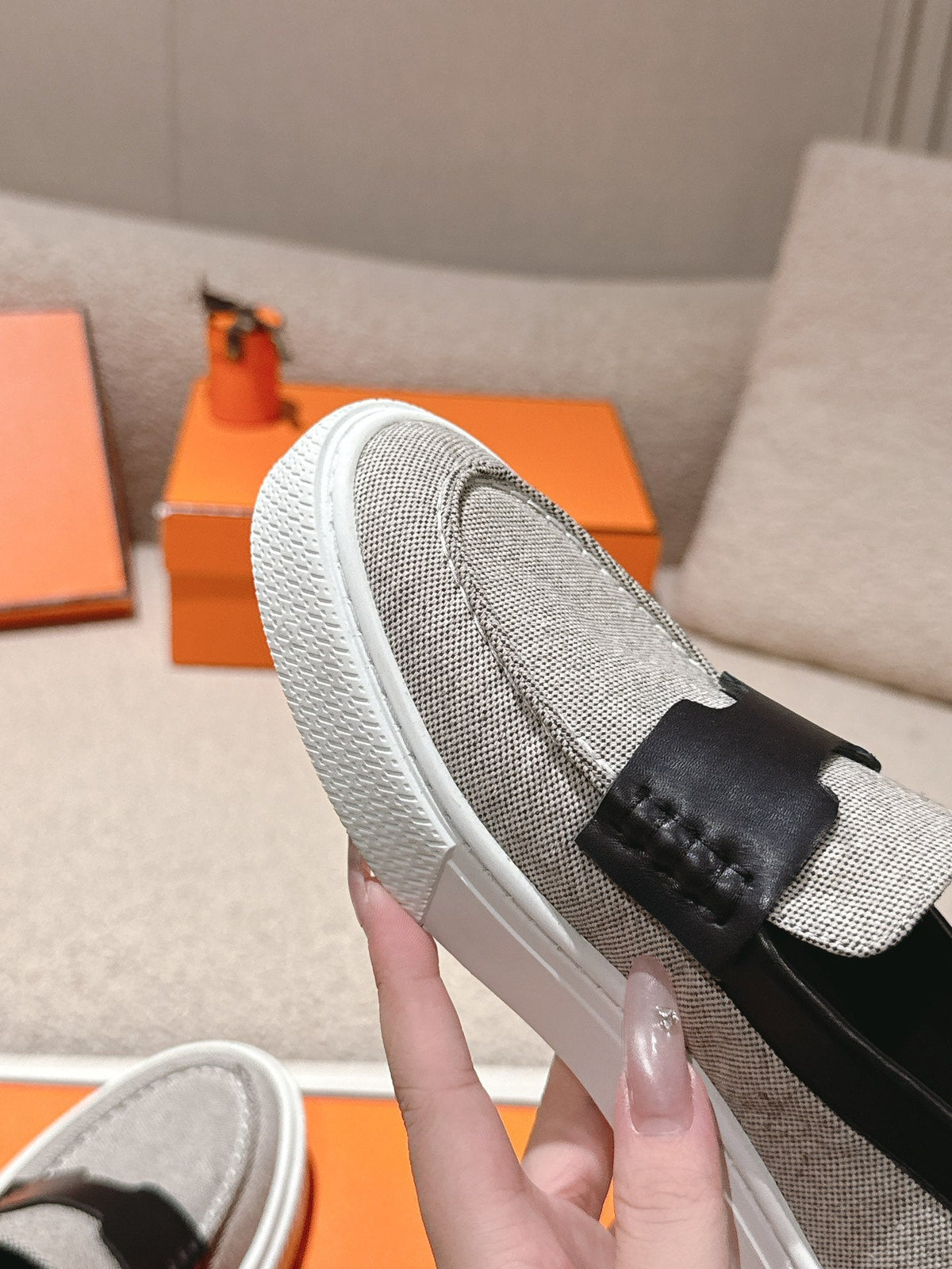 HM 25ss Platform Loafers Gray Black Denim Cowhide 577165