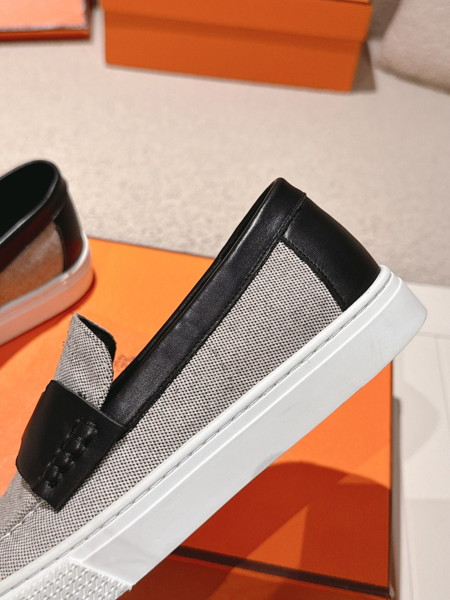 HM 25ss Platform Loafers Gray Black Denim Cowhide 577165