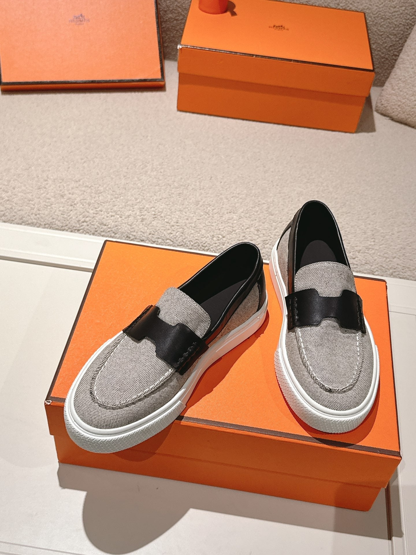 HM 25ss Platform Loafers Gray Black Denim Cowhide 577165