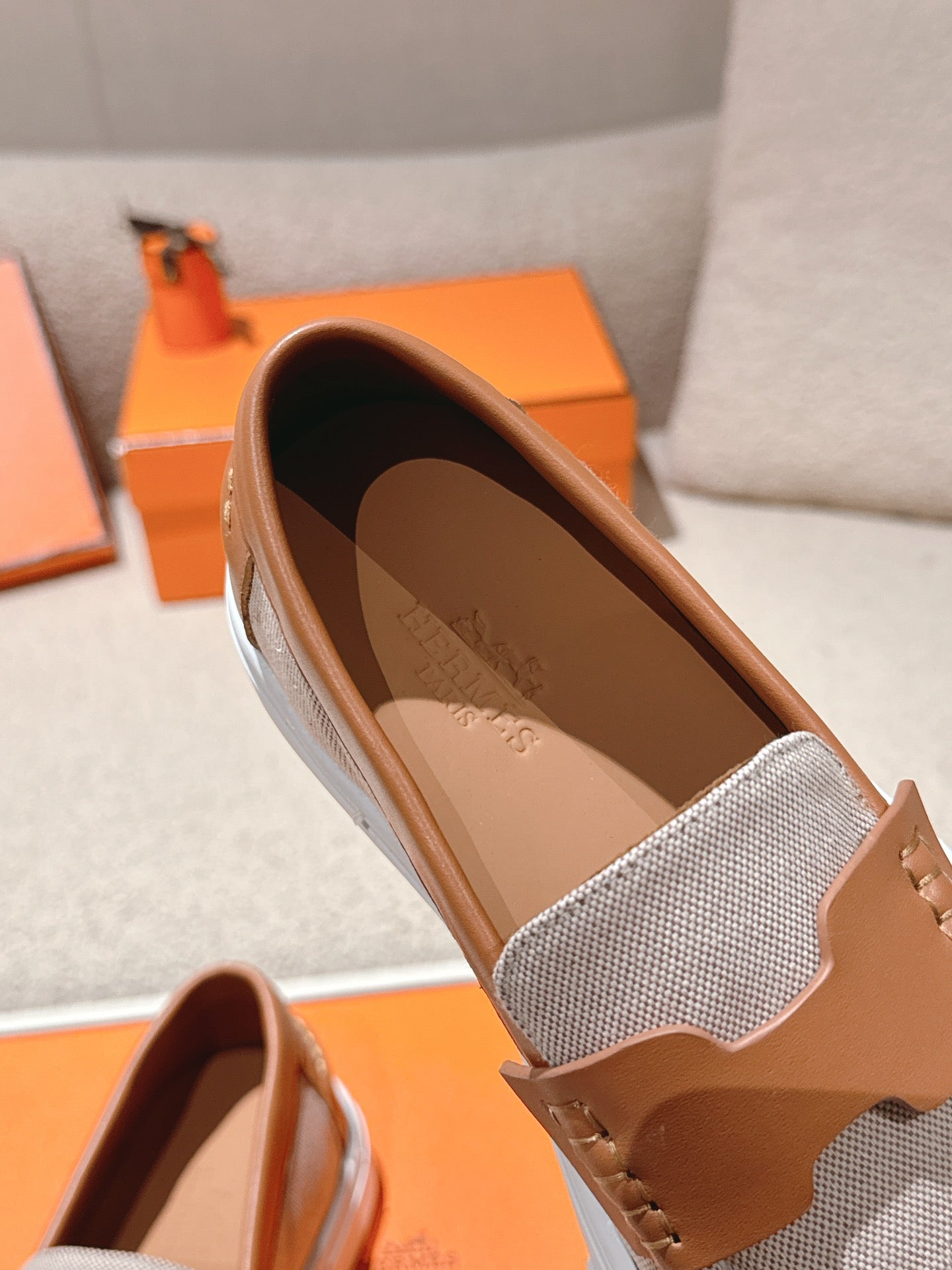 HM 25ss Platform Loafers Gray Brown Denim Cowhide 577166