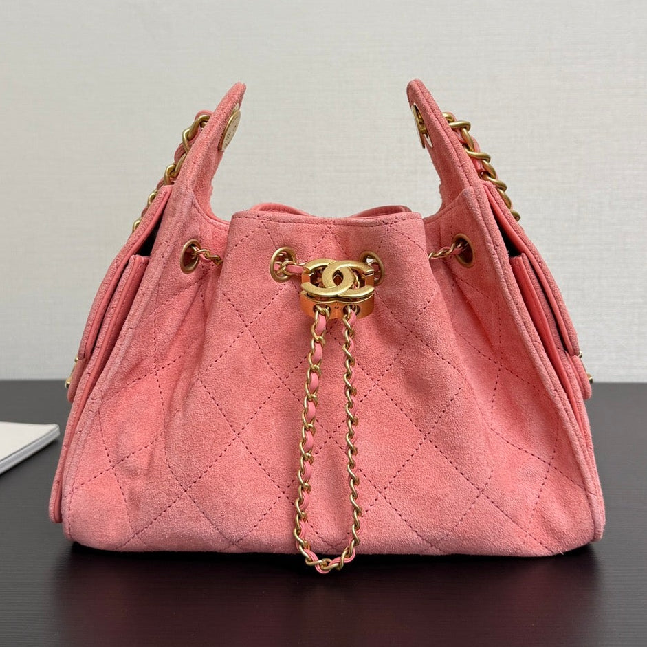 Chanel 2026 Hobo Bag 22cm Pink Suede