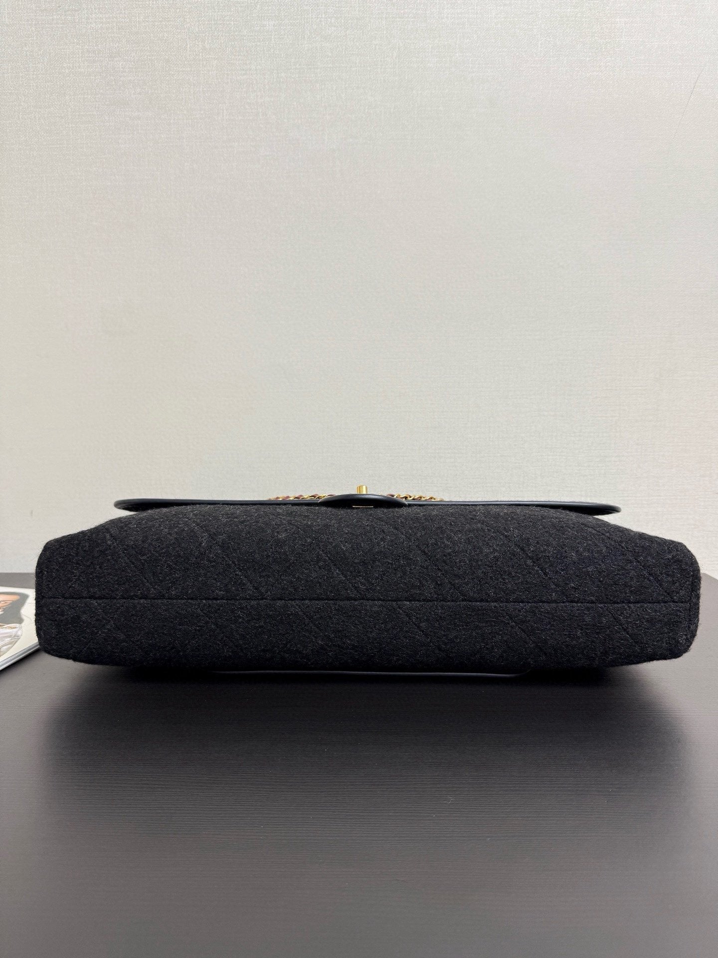 Chanel 2025 Maxi Flap Bag With Top Handle 56cm Black Wool Leather