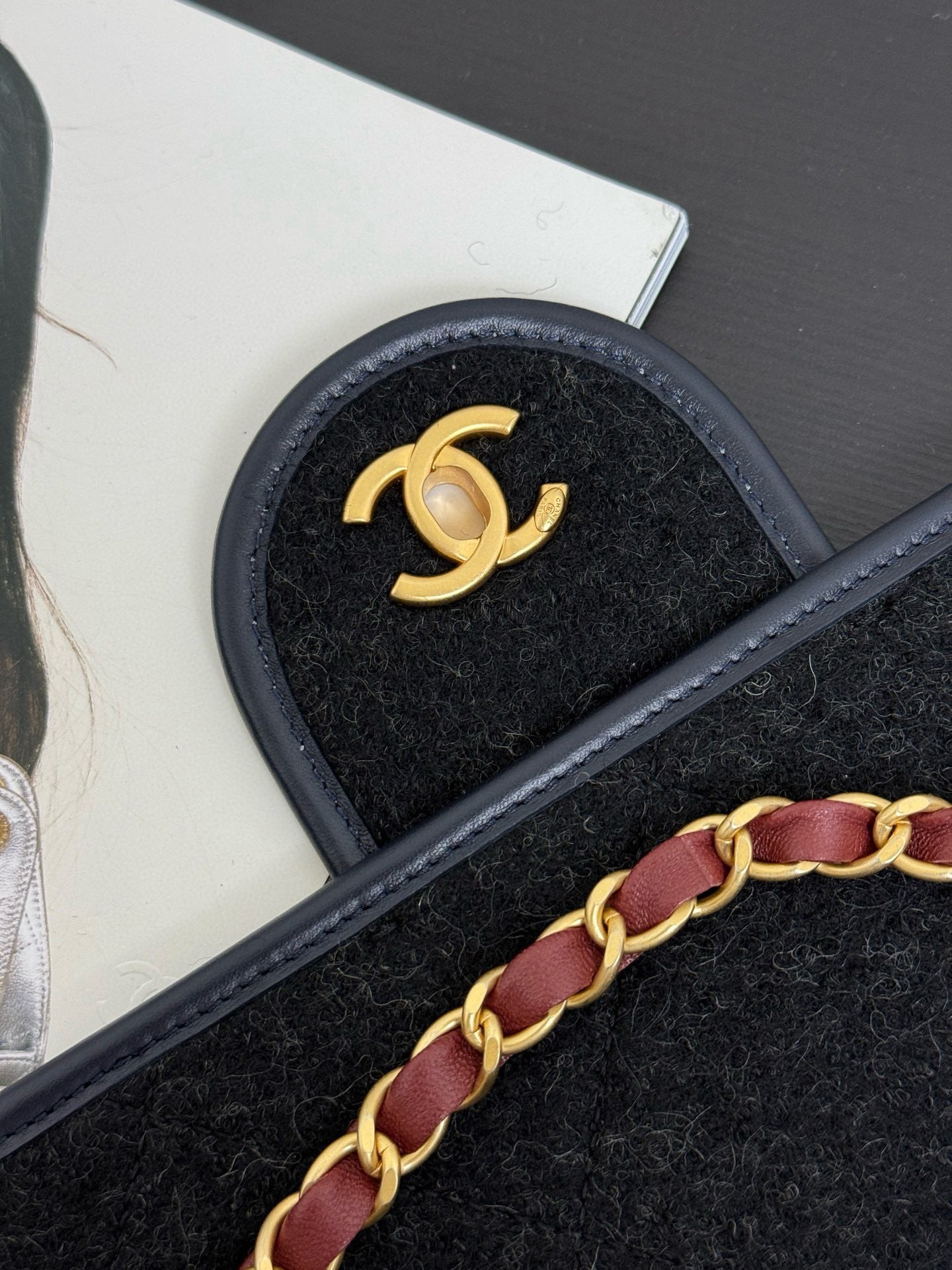 Chanel 2025 Maxi Flap Bag With Top Handle 56cm Black Wool Leather