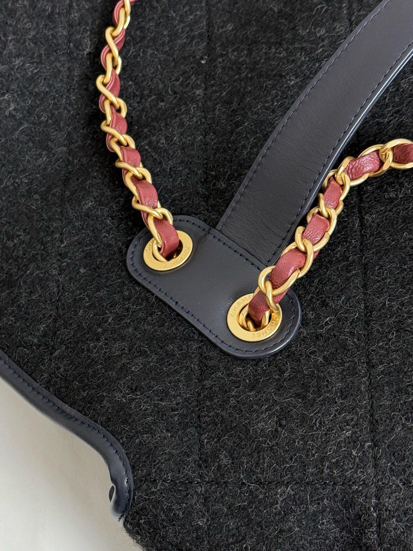 Chanel 2025 Maxi Flap Bag With Top Handle 56cm Black Wool Leather