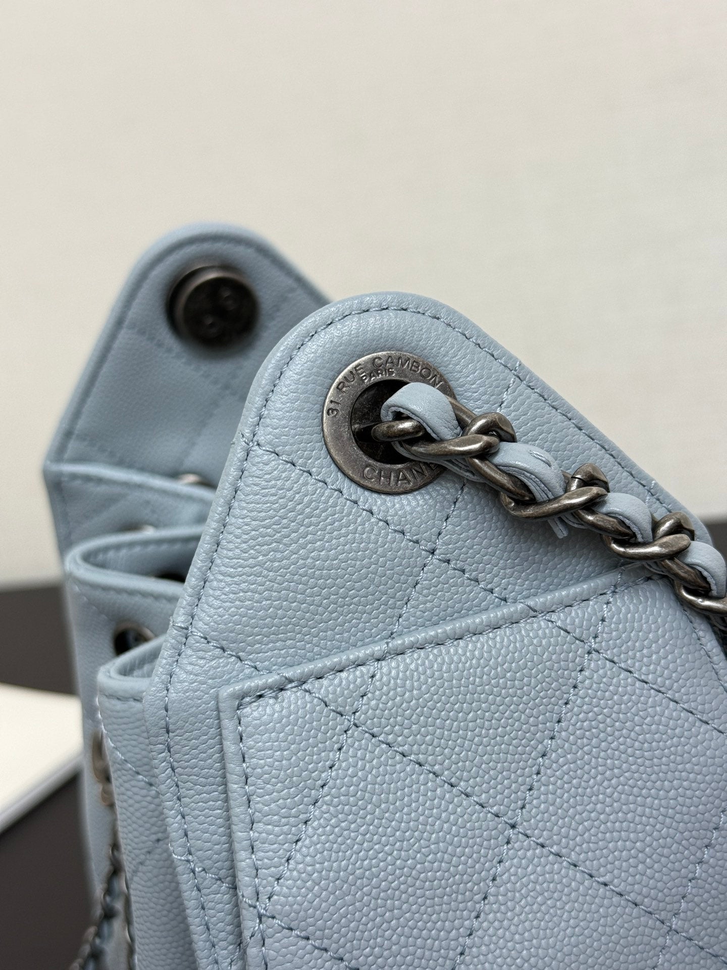 Chanel 2026 Hobo Bag 22cm Light Blue Grained Calfskin With Silver Hardware