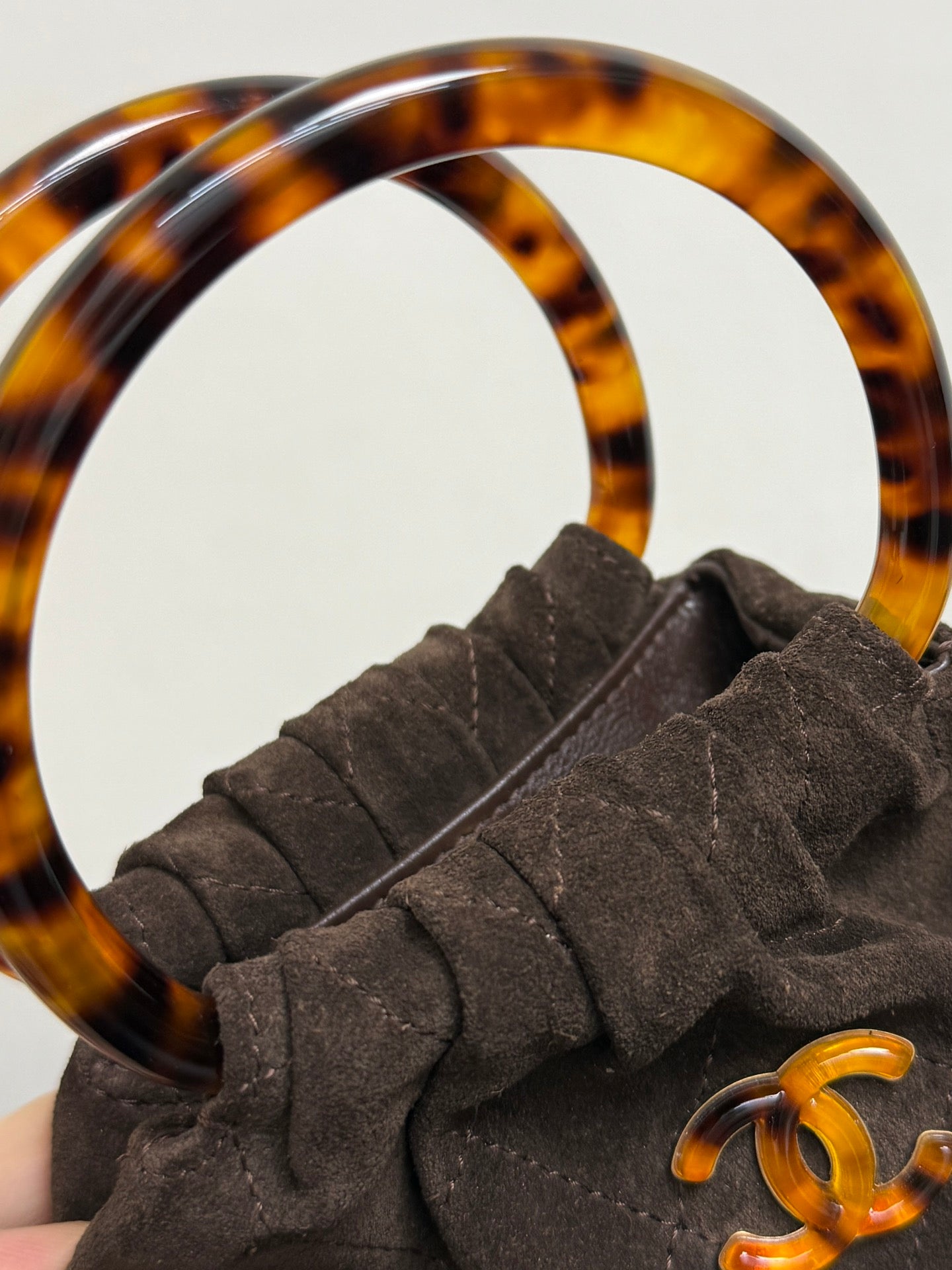 Chanel 2026 Pouch 24cm Brown Tortoiseshell Suede Effect Plexi