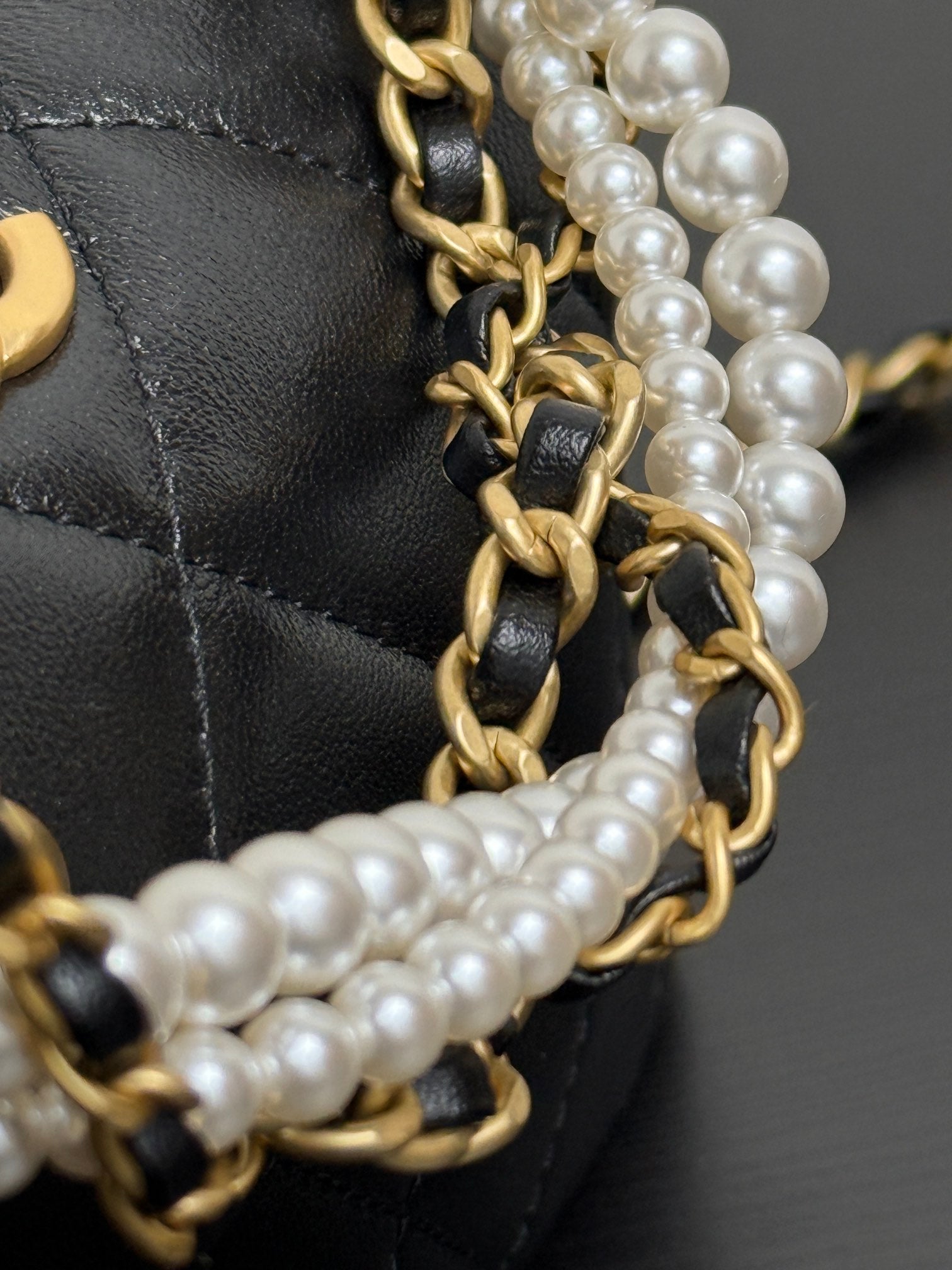 Chanel 2026 Matelassé Pearl Chain Bag Black Lambskin
