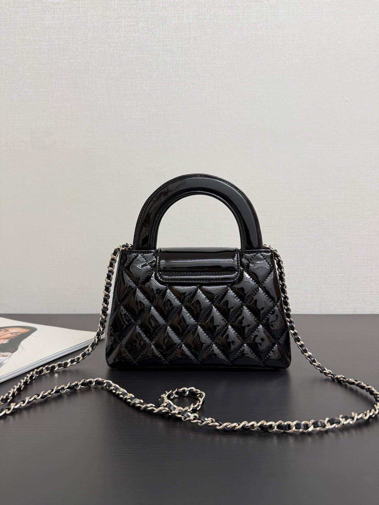 Chanel 2026 Kelly Bag 19cm Quilted Black Patent Leather