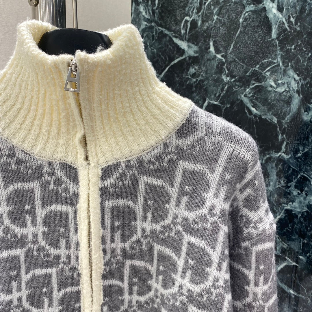 Dior 2025 Oblique Half-zip Sweater Gray and Red Wool