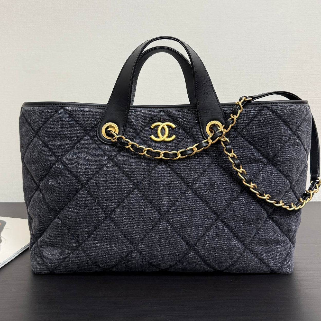 Chanel 2026 Tote Bag 44cm Black Quilted Denim Leather