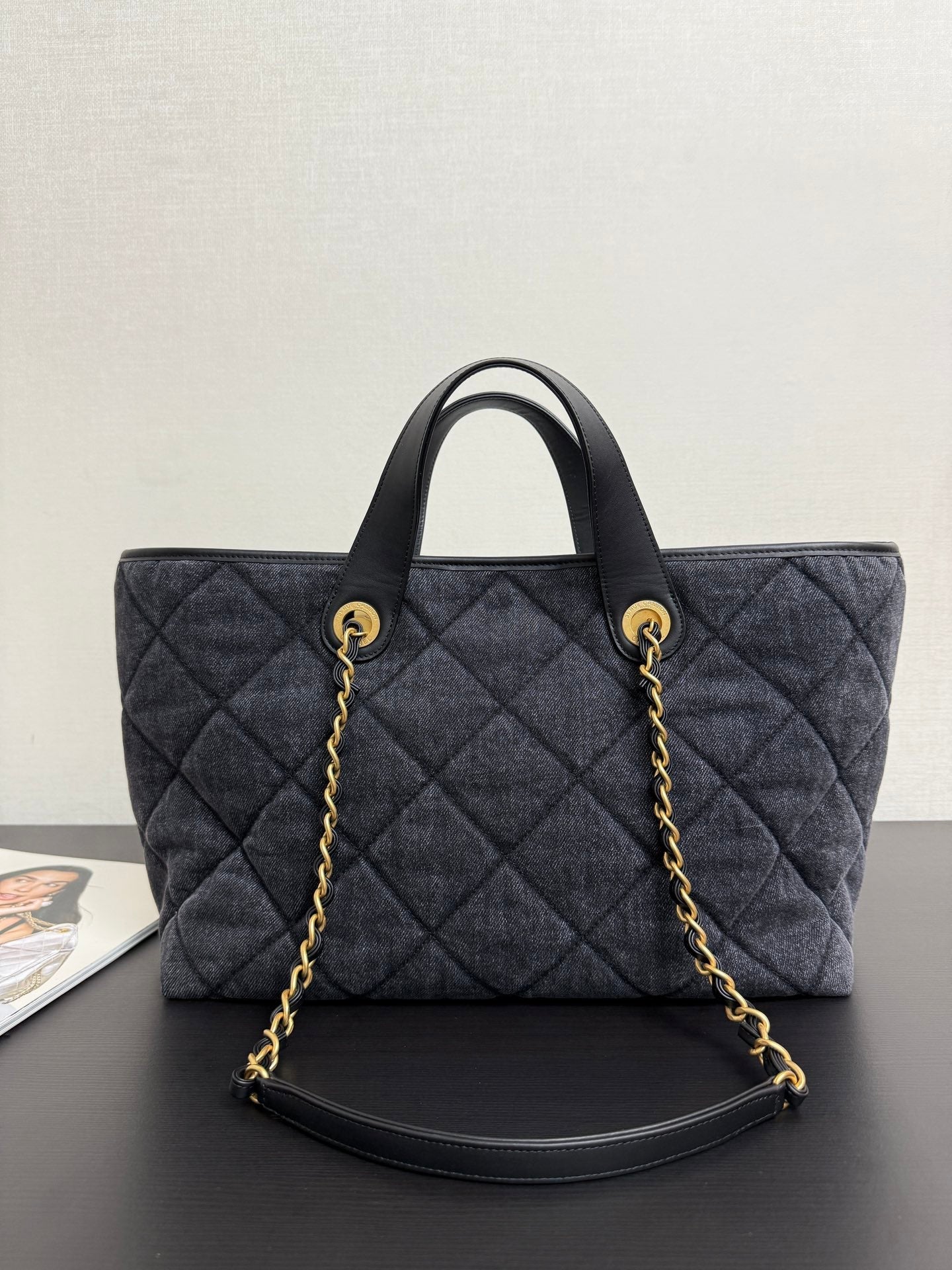 Chanel 2026 Tote Bag 44cm Black Quilted Denim Leather