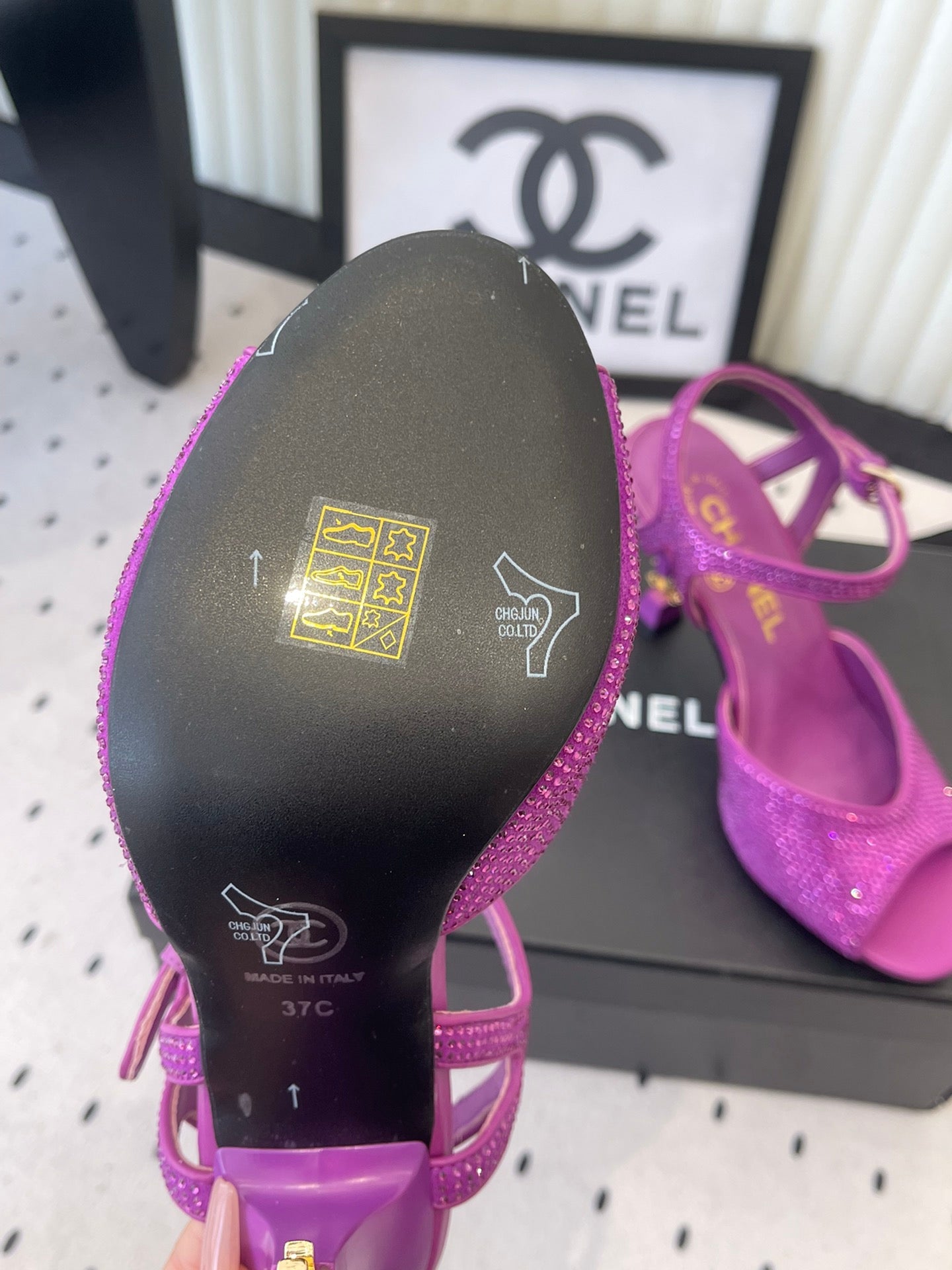 CC 26 Rhinestone Sandal 75mm Purple Lambskin 611733