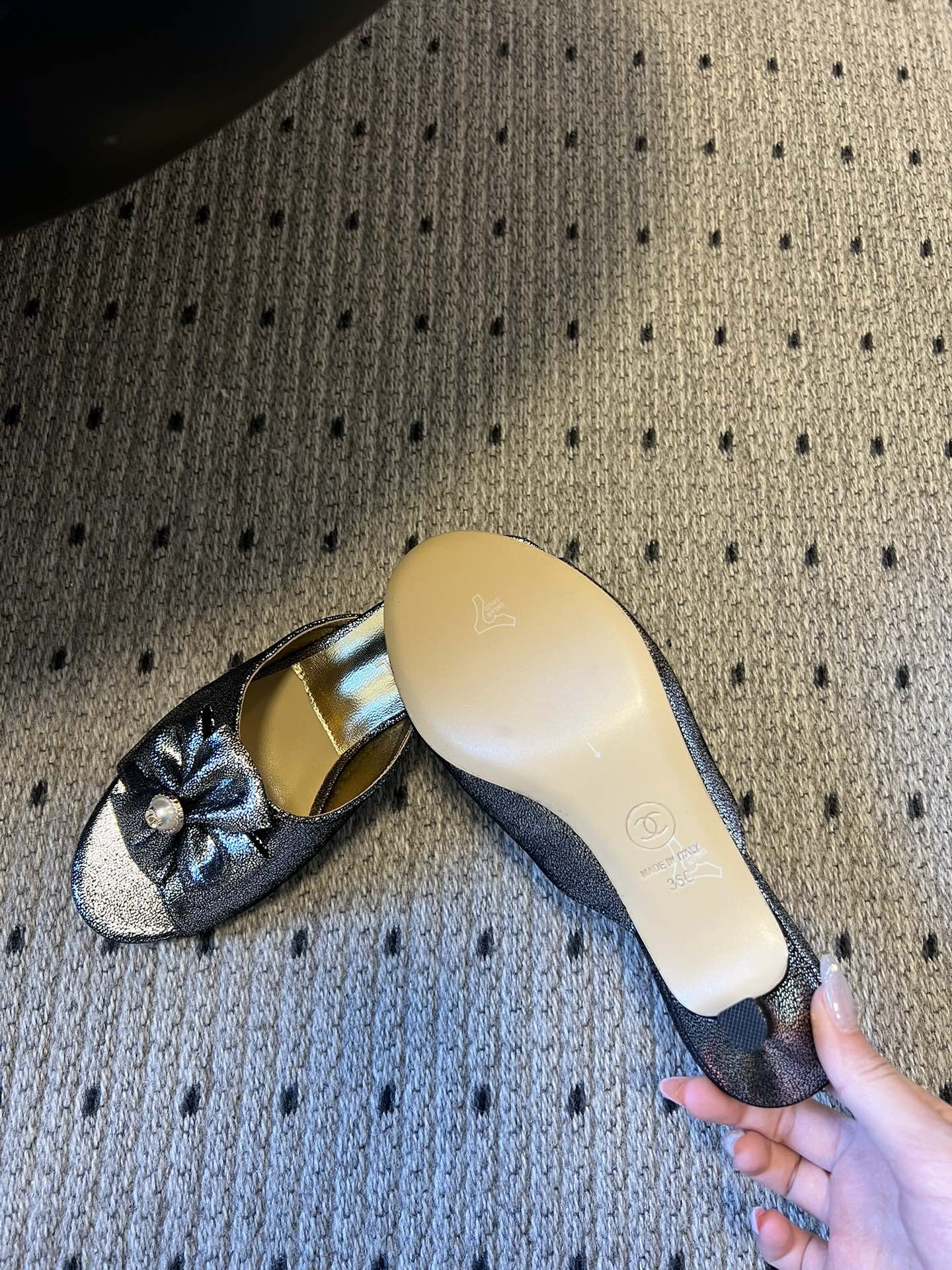 CC 26s High-Heeled Slides 60 Metallic Black Cowhide 627184