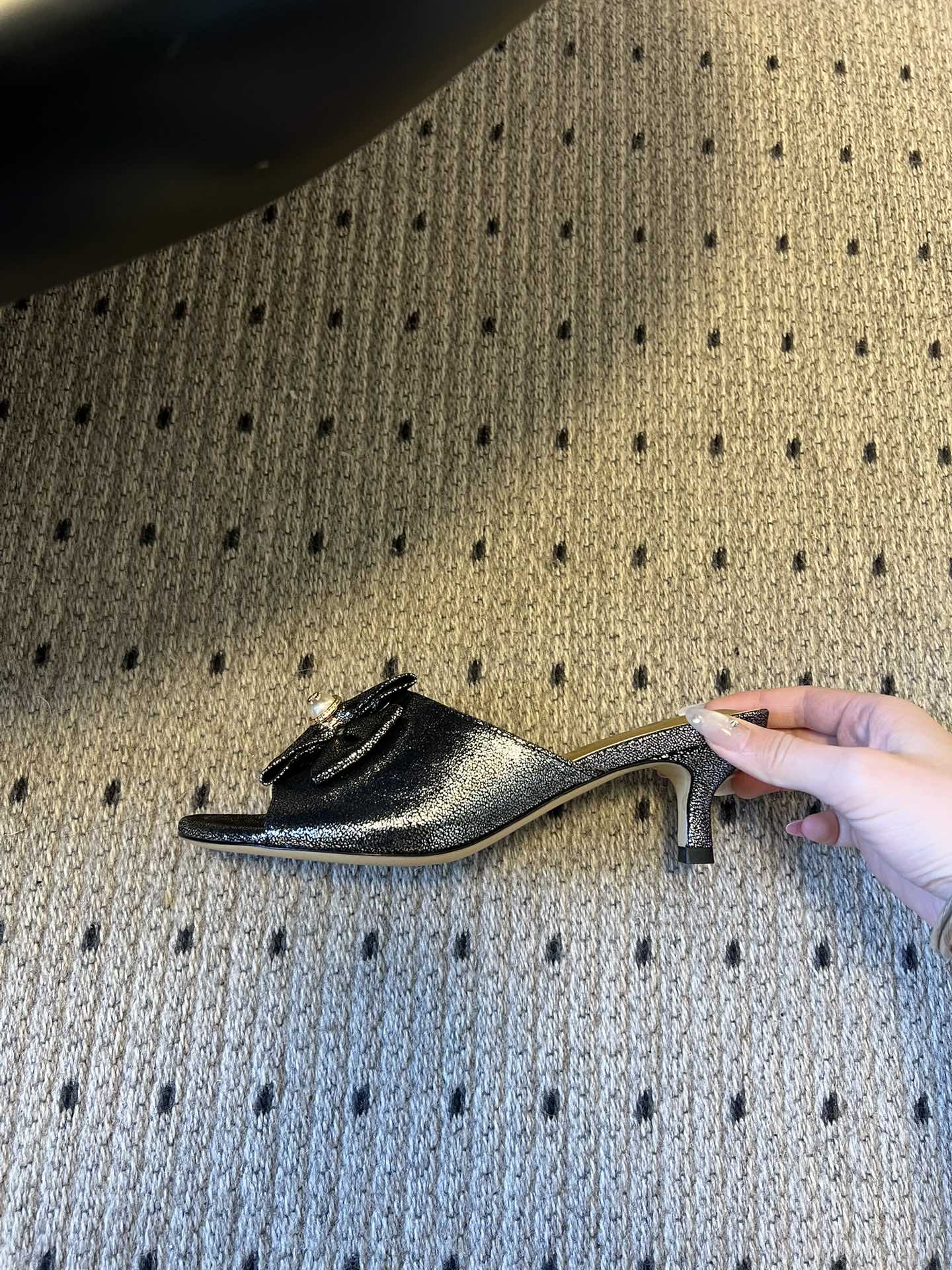 CC 26s High-Heeled Slides 60 Metallic Black Cowhide 627184