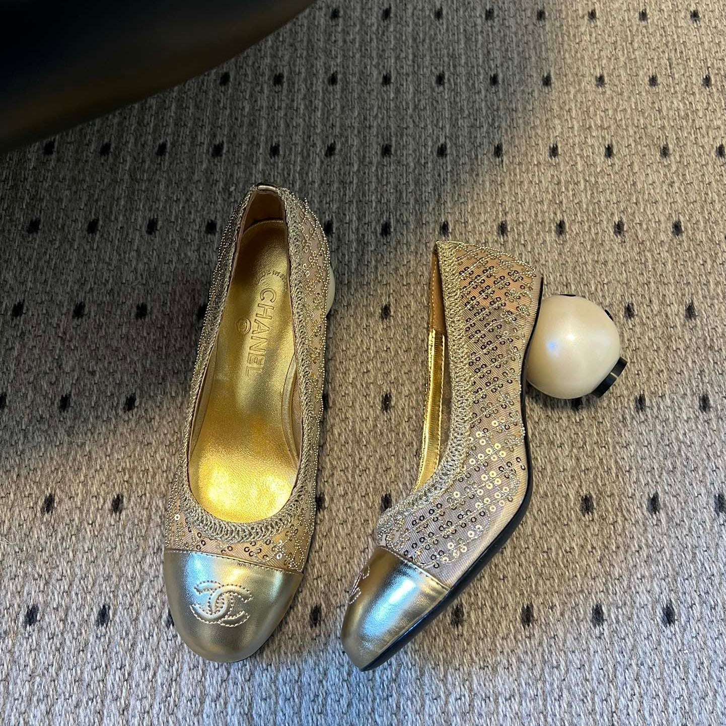 CC 26s High Heels Pump 50 Gold Mesh Leather 627205