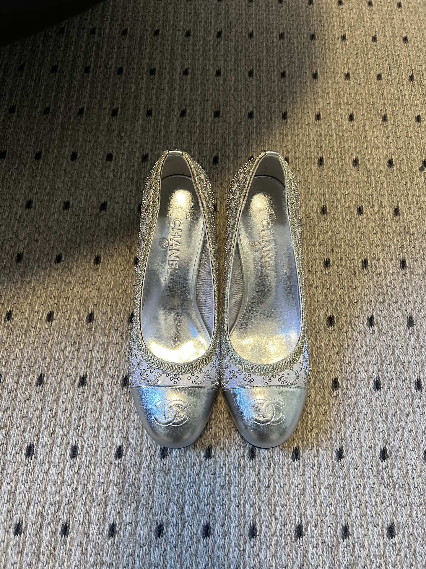 CC 26s High Heels Pump 50 Sliver Mesh Leather 627206