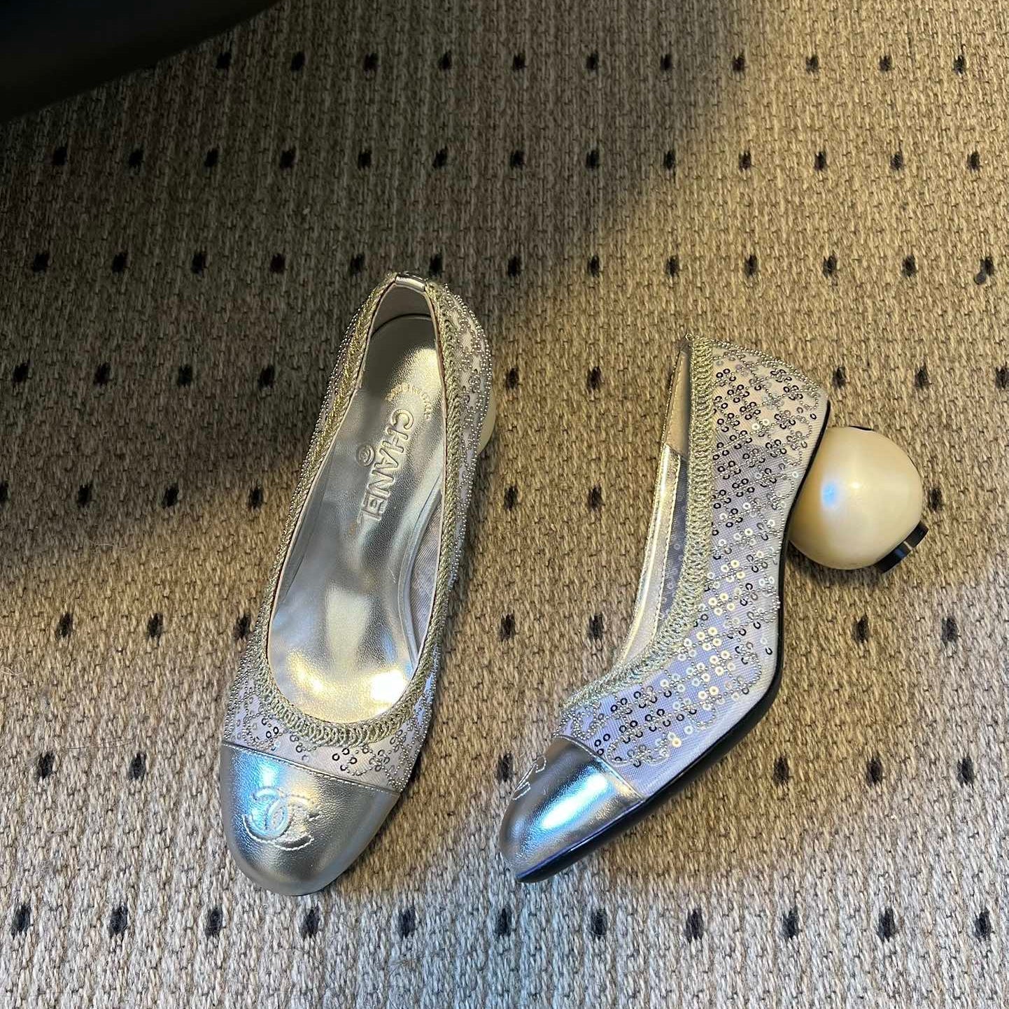 CC 26s High Heels Pump 50 Sliver Mesh Leather 627206