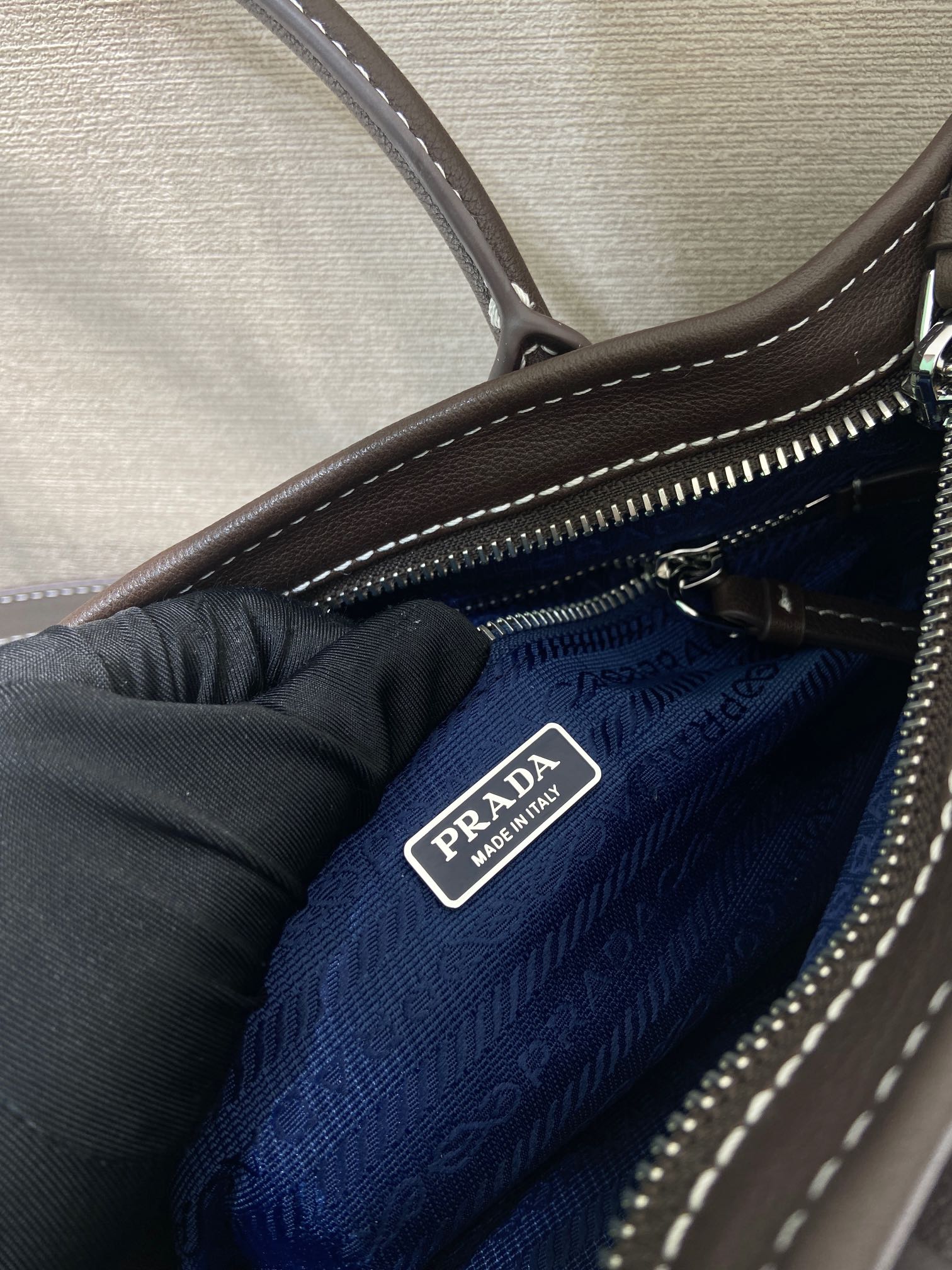 Prada 2026 Bonnie Bag 32cm Blue Brown Denim Leather 351805