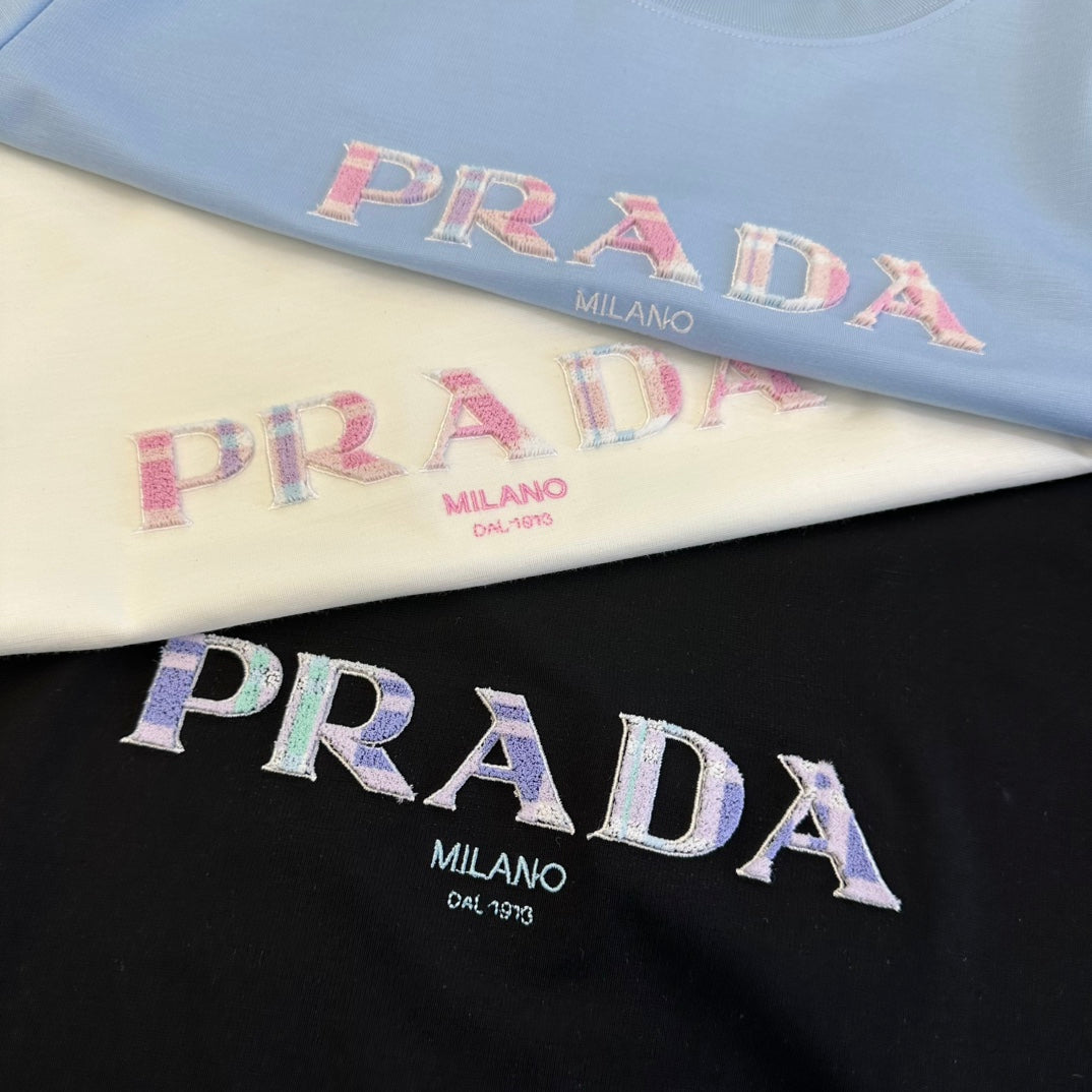 Prada 2026 T-shirt Cream Black Blue Cotton 359319
