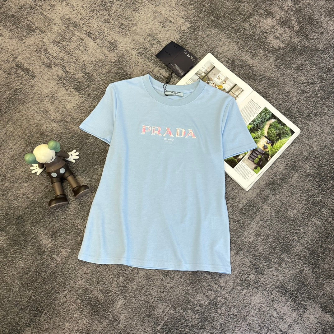 Prada 2026 T-shirt Cream Black Blue Cotton 359319