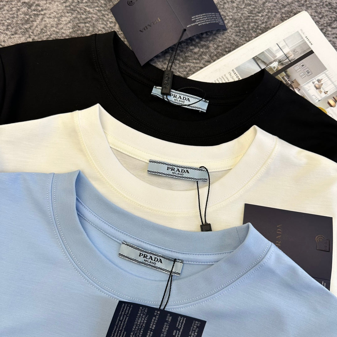 Prada 2026 T-shirt Cream Black Blue Cotton 359319