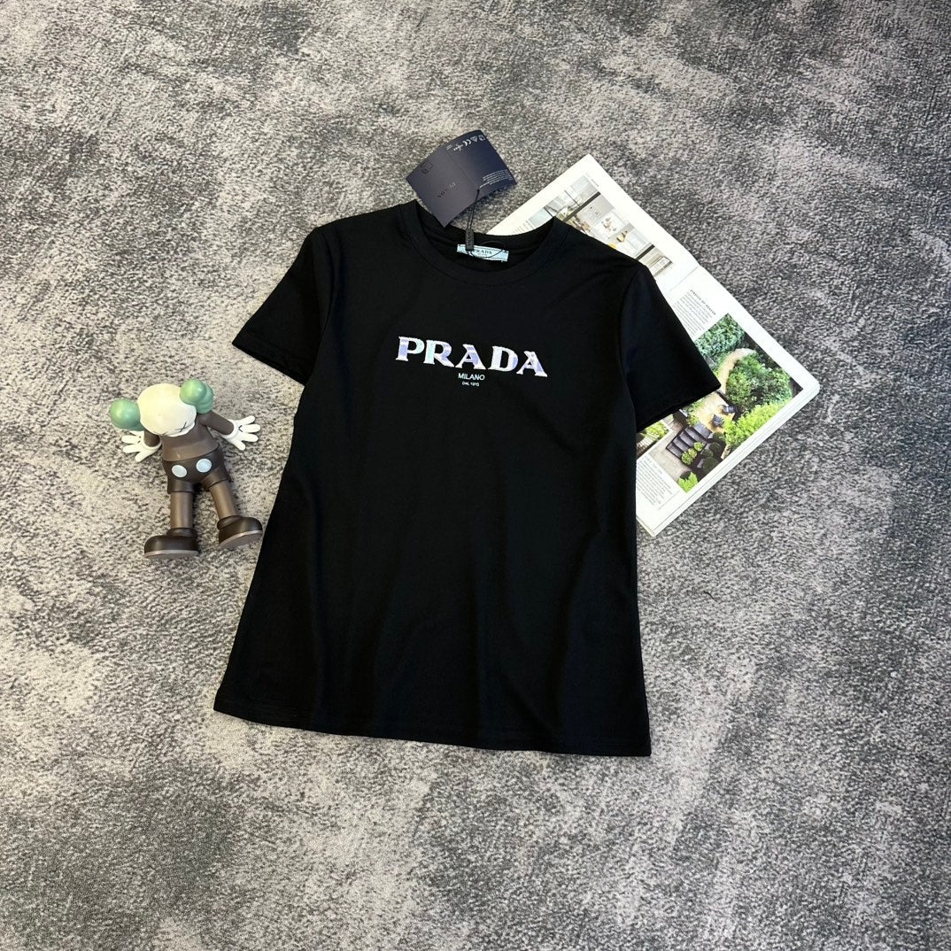Prada 2026 T-shirt Cream Black Blue Cotton 359319