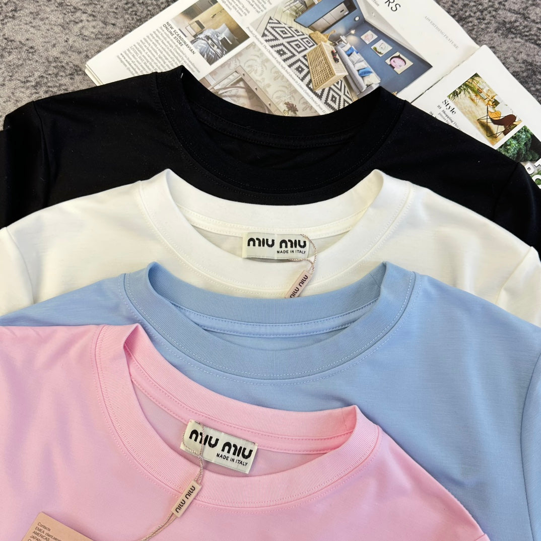 Miumiu 2026 T-shirt White Black Pink Blue Cotton 359284