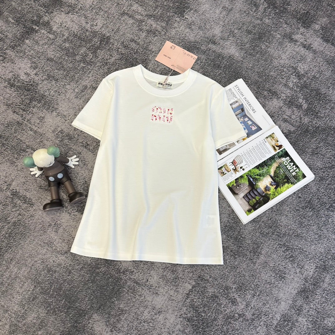 Miumiu 2026 T-shirt White Black Pink Blue Cotton 359284
