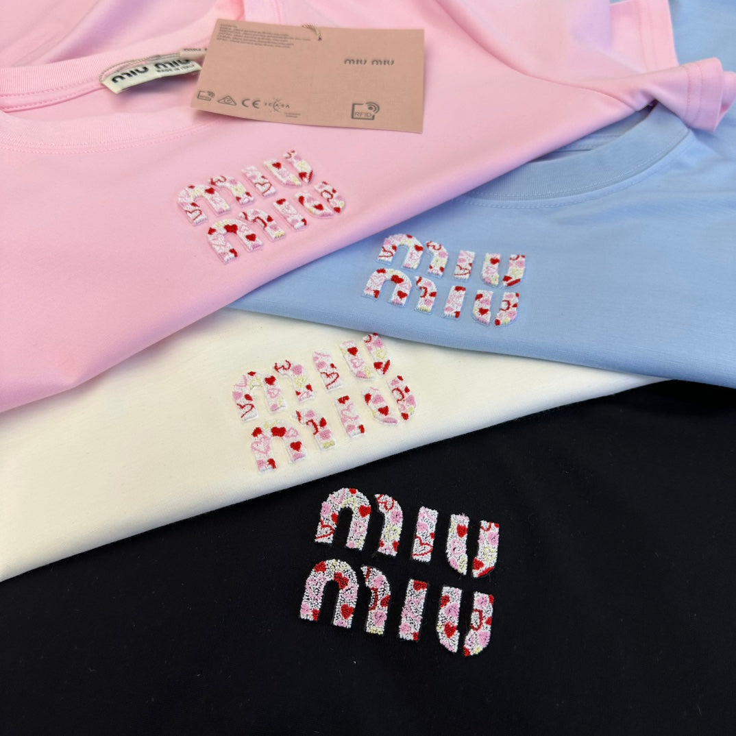 Miumiu 2026 T-shirt White Black Pink Blue Cotton 359284