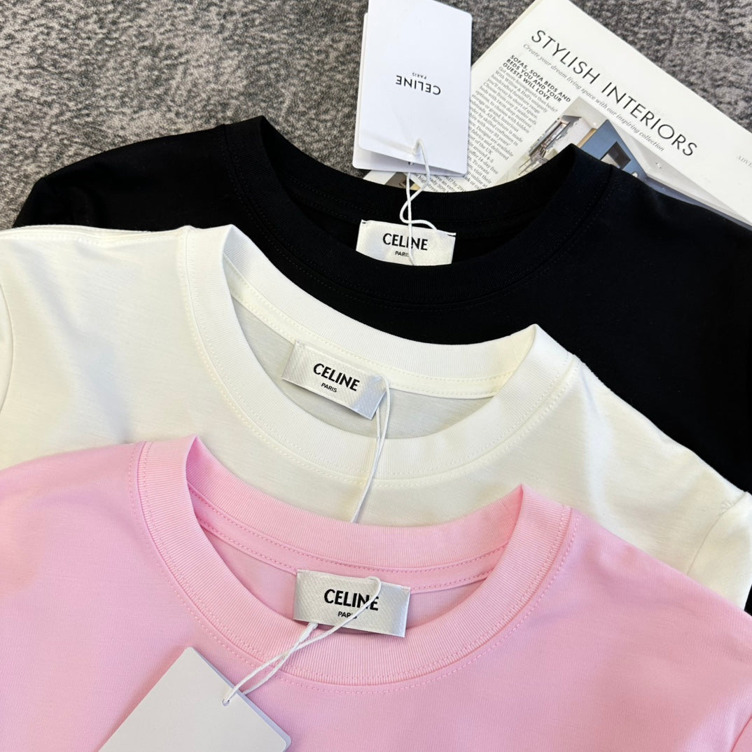 Celine 2026 T-Shirt Black Pink White Cotton 359113