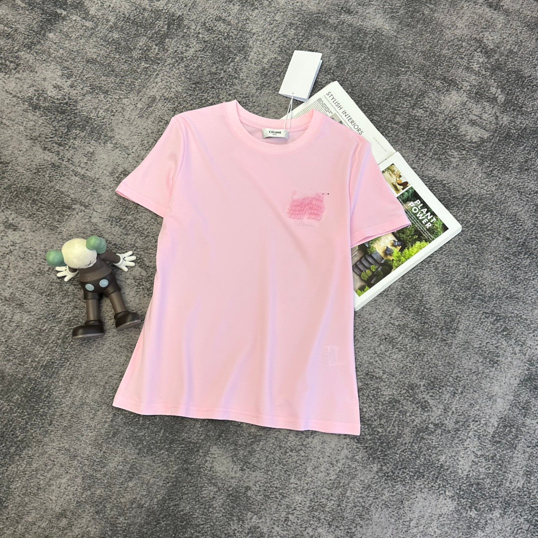 Celine 2026 T-Shirt Black Pink White Cotton 359113