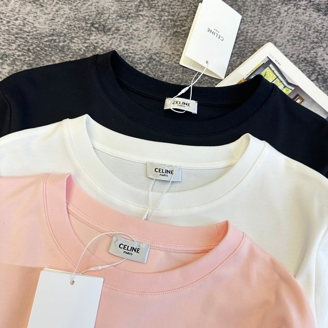 Celine 2026 T-Shirt Black Light Pink White Cotton 359141