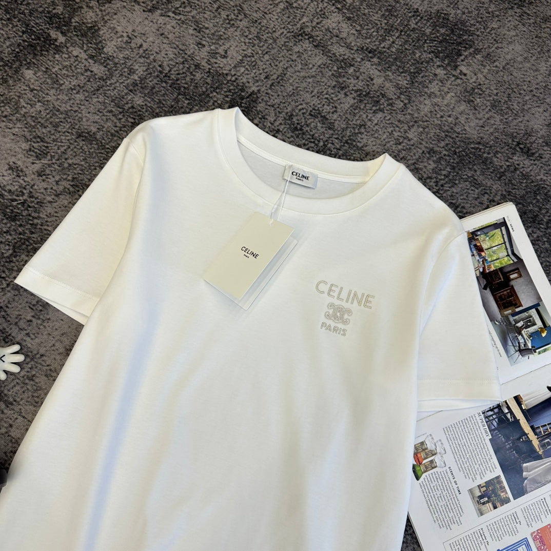 Celine 2026 T-Shirt Black Light Pink White Cotton 359141