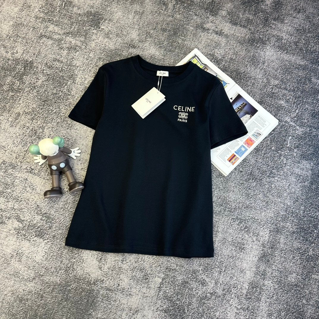 Celine 2026 T-Shirt Black Light Pink White Cotton 359141