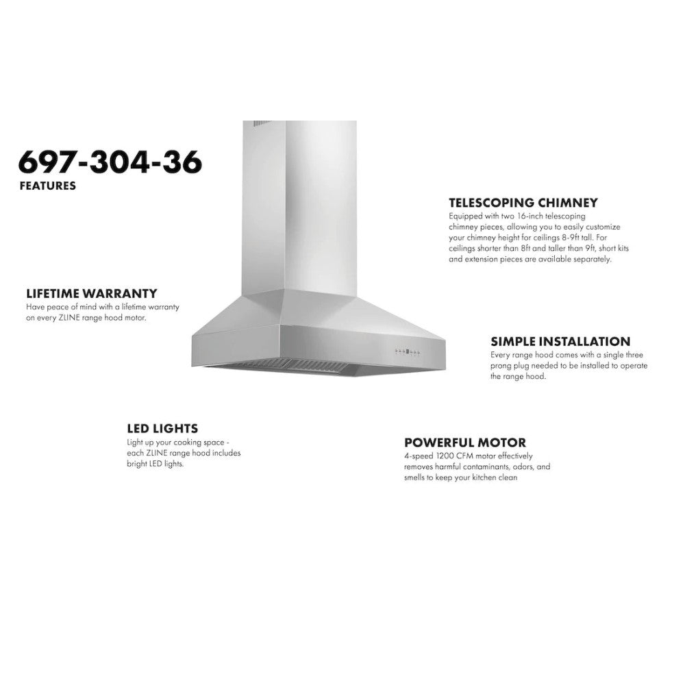 ZLINE Ducted Wall Mount Range Hood in Outdoor Approved Stainless Steel (697-304)