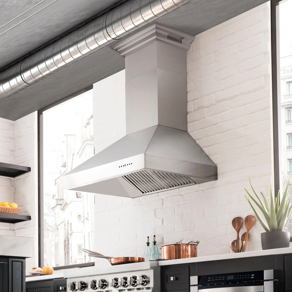 ZLINE Professional Wall Mount Range Hood in Stainless Steel with Built-in CrownSound™ Bluetooth Speakers (697CRN-BT)