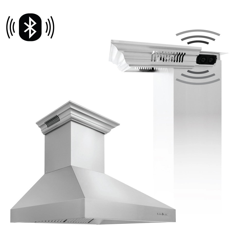 ZLINE Professional Wall Mount Range Hood in Stainless Steel with Built-in CrownSound™ Bluetooth Speakers (697CRN-BT)