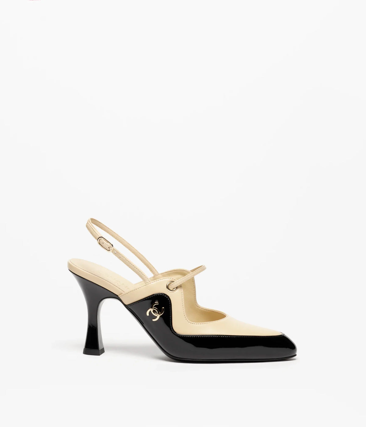 Chanel 2026 Two-Tone Slingback 70mm Black Beige Patent Leather