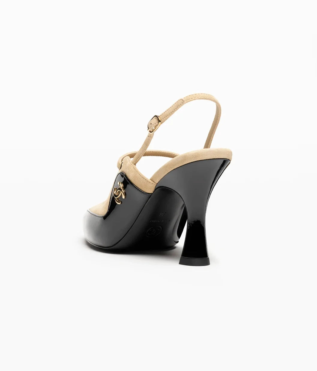 Chanel 2026 Two-Tone Slingback 70mm Black Beige Patent Leather