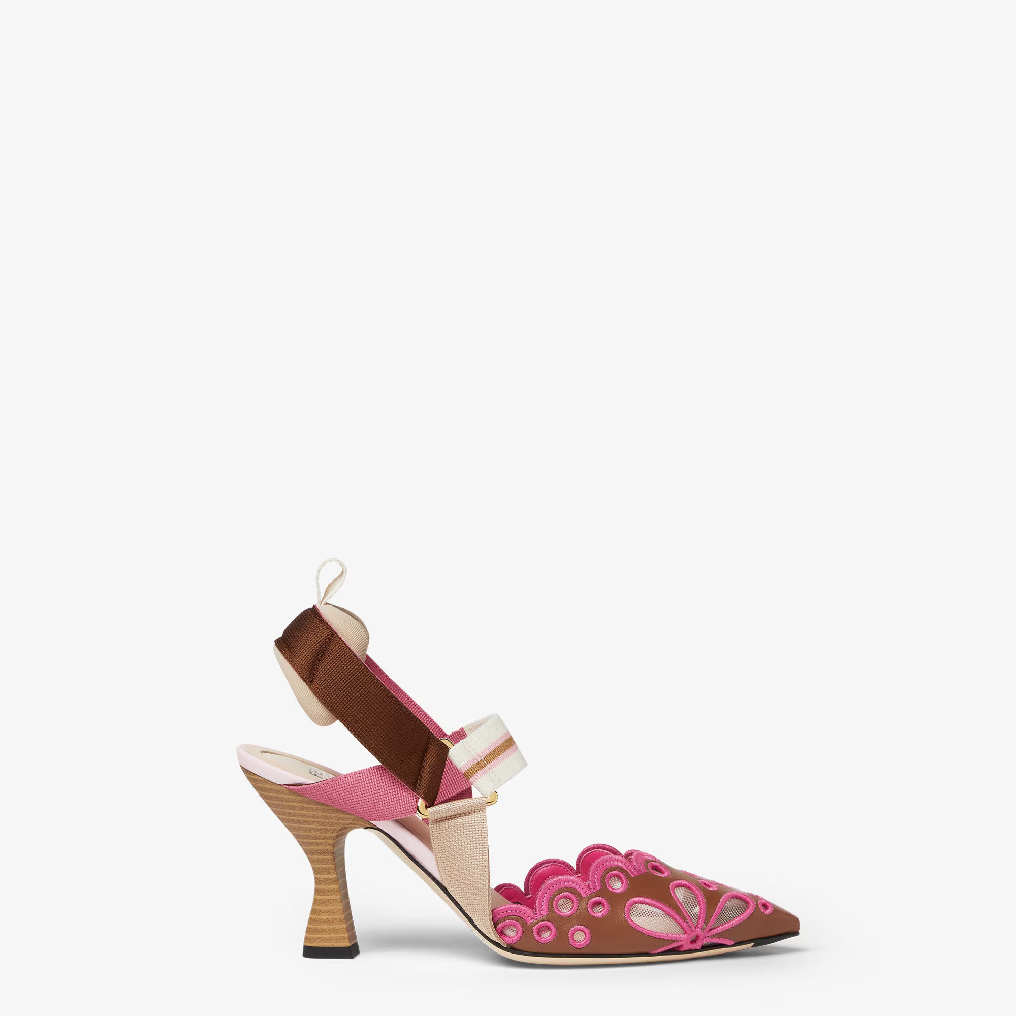 Fendi 2026 Colibri Slingback 80mm Pink mix Brown Calfskin Fabric