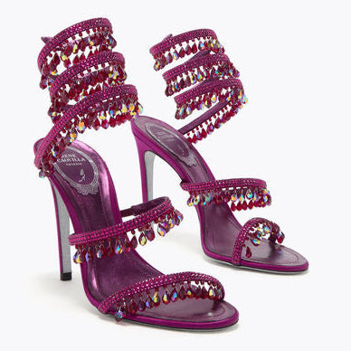 Rene Caovilla Chandelier 105 Sandals Fuchsia Pink Embellished With Crystals Leather