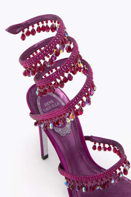 Rene Caovilla Chandelier 105 Sandals Fuchsia Pink Embellished With Crystals Leather