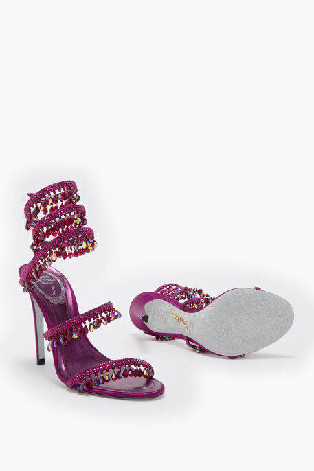 Rene Caovilla Chandelier 105 Sandals Fuchsia Pink Embellished With Crystals Leather