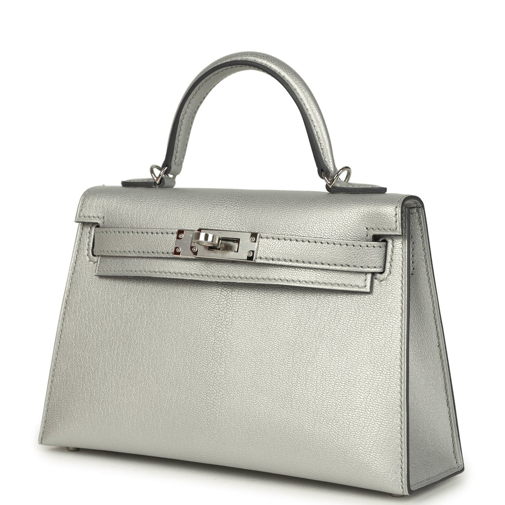 Hermes Mini Kelly II 20 Argente Chevre Chamkilight Bag Metallic Silver Lambskin
