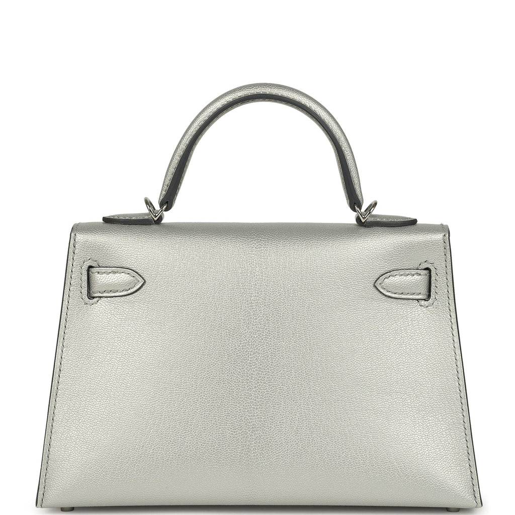 Hermes Mini Kelly II 20 Argente Chevre Chamkilight Bag Metallic Silver Lambskin